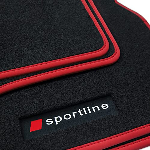 teileplus24 PV100 Fußmatten Gummimatten Sportline Design kompatibel mit Audi A1 8X Sportback Limo 2010-2018, Bandeinfassung:Rot
