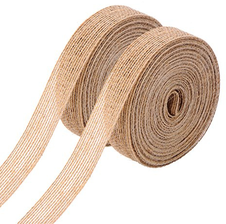 Pangda 2 Rolls Natural Burlap Fabric Ribbon Wedding Events DIY Craft Brown Rustic Ribbon for Floral Garland Scrapbook Wrapping Home Decor, 10 Meters Each Roll
