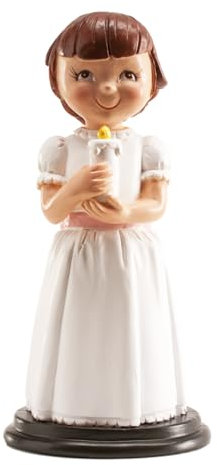 dekora - Figurine Décorative pour Première Communion - Fille avec Bougie - Fabriquée en Résine - Décoration pour Gâteaux - 13 cm Hauteur - Design Original et Détaillé - Compatible Contact Alimentaire