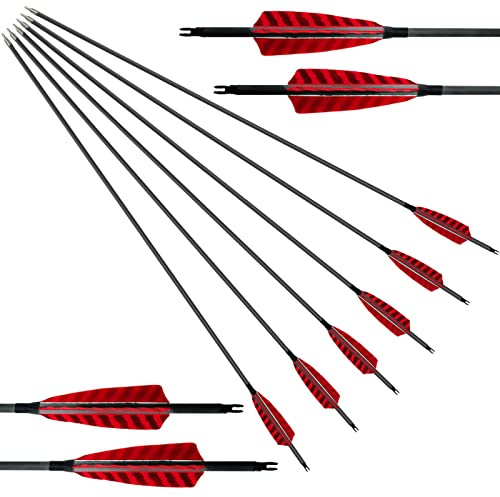 29/30/31Pouces Flèche en Carbone Spine 400 500 Flèche de Pratique de Compétition de La Chasse 4 Plume Naturelle pour l'arc Traditionnelle Long Classique et l'arc à Poulie 6Pcs (29 Pouces,Spine 500)