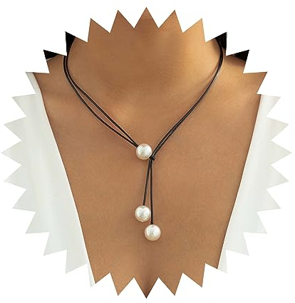 Yheakne Boho Lange Lederkette Perle Y Tropfen Halskette Schwarz Leder Wrap Choker Halskette Gothic Tie Up Halskette Kettenschmuck Für Frauen Und Mädchen