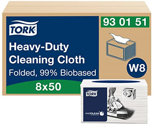 Tork Heavy-Duty Cleaning Cloth White W8, Biobased, 8 x 50 Cloths, 930151