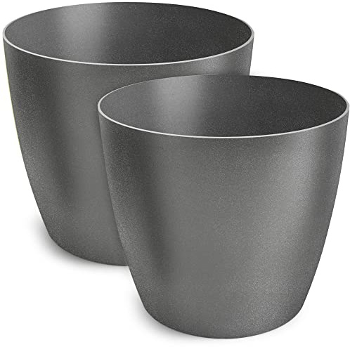 TULMERO Blomkruka matta, planteringskruka av ytterkruka plast dekorativ kruka för, stora och små växter, set om 2 blomkrukor, blomkruka örtkruka 2-pack) grafit, o 18 cm