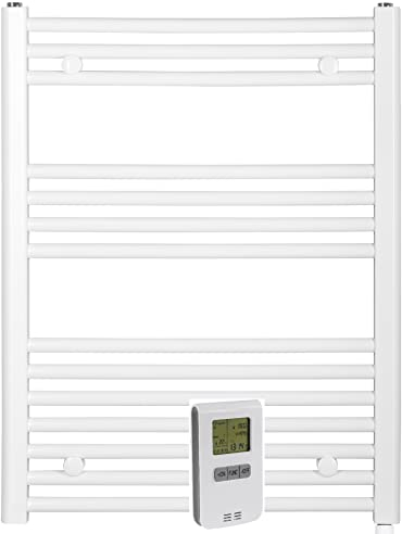 anapont Radiateur de salle de bain électrique 775 x 600 cm – Blanc droit – Télécommande avec fonction minuterie – Radiateur sèche-serviettes – Chauffage de salle de bain électrique