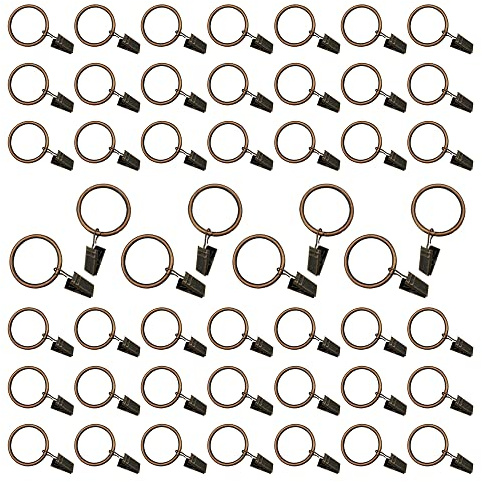 50 anelli per tende con clip, anello in metallo antiruggine, diametro 25 mm per tenere tende pesanti, set di aste e drappeggi, colore: bronzo rosso
