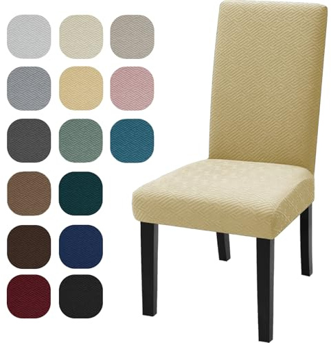 YSTELLAA Coprisedie Con Schienale 6 Pezzi, Coprisedia Elasticizzati Universal, Jacquard Fodere Sedie Soggiornoi, Fodera Sedia Antigraffio, Copertura Sedia Lavabile, Super Morbido, Beige