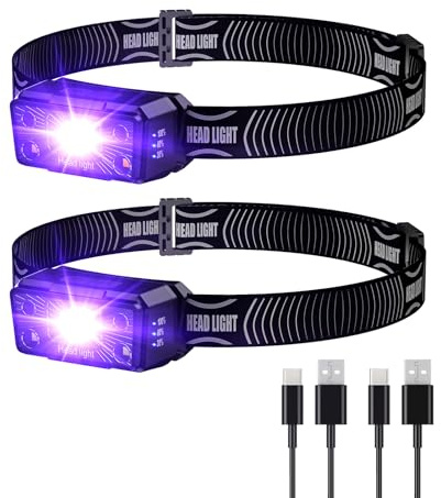 SEVENKA 2 UV Headlamp Flashlight Black Lights, Rechargeable LED Hand Free Mini UV Blacklight 395nm Head Light with White & Ultraviolet Light, Detector for Pet Dog/Cat Urine Stains,Bed Bug,Scorpions