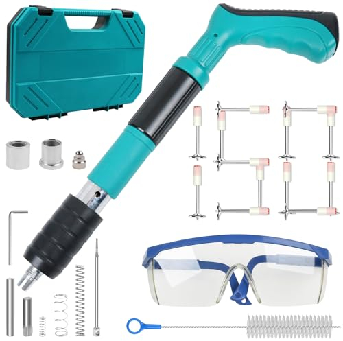 Pistola de clavos manual de acero con 150 clavos redondos, 5 velocidades ajustables, pistola de clavos para pared de techo, dispositivo de ranura de alambre, pared de casa, hormigón