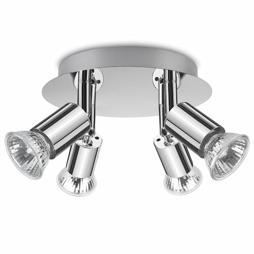 ROMKE Round 4 Way Adjustable Ceiling Spotlight, GU10 LED Ceiling Light Rotatable for Bedroom, Living Room and Kitchen, GU10 Bulb Not Included