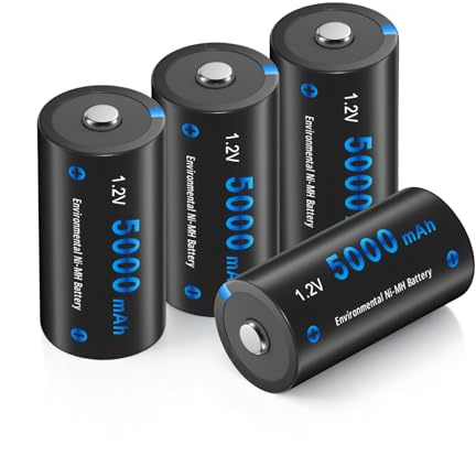 CITYORK 4 Pack Rechargeable C Batteries, 5000mAh Pre-Charged Ni-MH C Cell Battery Low Self Discharge, High Capacity, C Size Rechargeable Household Batteries