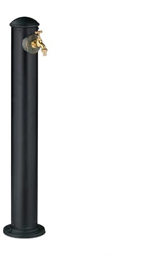 Relaxdays Standbrunnen Antik, Wasserhahn, HBT 91x18x17,5 cm, Wasserzapfsäule Garten, Terrasse, Zierbrunnen, dunkelgrün