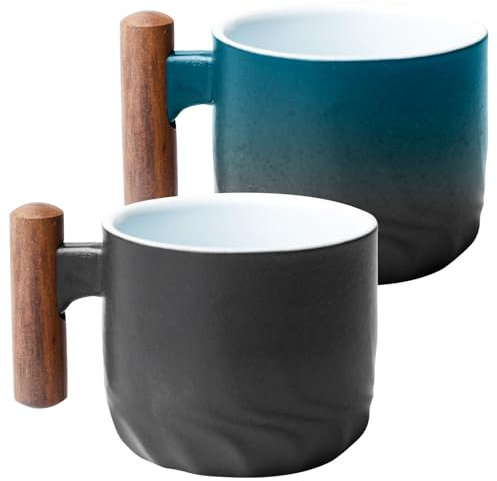 2er Set Espressotassen 60 ml, Premium Tassen Mit Henkel - Mini Teetasse Kaffeetasse Aus Keramik, Espresso- & Mokkatassen Kaffeebecher für Tee (Schwarz+Blau)