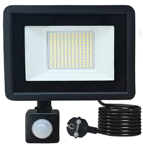 Meision Led Strahler mit Bewegungsmelder Außen 50W, Led Strahler Außen Warmweiß 3000K, mit Stecker, Sens Funktion, Timer, IP66 Wasserdicht, Superhell Aluminium Flutlicht für hof, Garage