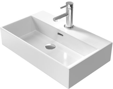 EMKE Lavamanos de Diseño Moderno, Lavabo de Cerámica con Borde Fino, Baño y Aseo de Invitados 600x360x130mm, Blanco, Cuadrado, Lavabo de Encimera