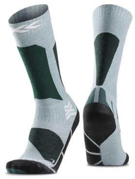 X-Socks Ski Discover OTC Junior Skidstrumpor för barn med hög prestanda för ökad komfort, optimal prestanda och hållbarhet i backen för unga skidåkare, Salvia grön/engelsk gräsmatta, 31-34