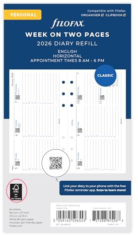 Filofax Persönliche horizontale Woche auf zwei Seiten mit Terminen Englisch 2026 Terminplaner 26-68420