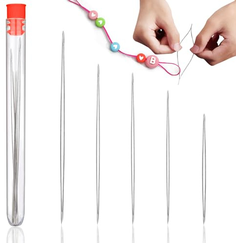 HZYIQ 5 Piezas Agujas de Abalorios, Agujas de Enfilar Abalorios de Ojo Grande de Acero Inoxidable, Agujas de Perlas Largas, Finas Agujas para Abalorios de Bisutería para Hacer Pulseras Joyas