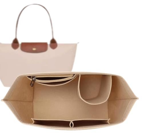 BbiuRer Taschen Organizer, Bag Organizer für Damentaschen, Filztasche mit Mehreren Taschen, Große Kapazität Handtasche Einsatz(Beige)