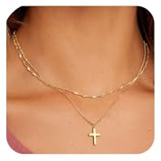 SLOONG Kreuz Kette Gold Damen Choker Kette mit Kreuz Anhänger Kreuzkette Goldkette Jesus Cross Halskette Damen Gold Christentum Schmuck Geschenke für Frauen Mädchen