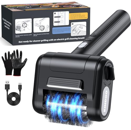 Electric Rechargeable Grill Brush,Grill Cleaner for Outdoor Grill with 800 RPM Motor - Bristle Stainless Steel Grill Cleaner with LED Light for BBQ, Heavy Duty Grill Cleaning Tool（Black）