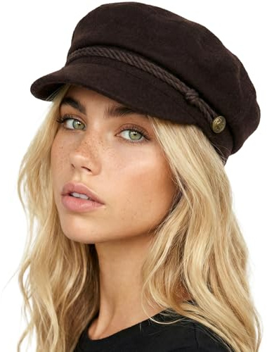 Funky Junque Wool Newsboy Hat for Women – Classic Greek Fisherman Cap, Trendy Baker Boy Newsies Hat, Warm Vintage Ladies Fashion Cap - Wool - Brown