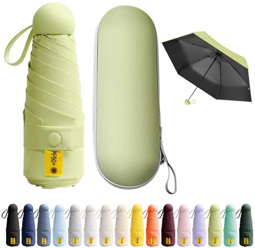BEKKLPOU 6 Rippen Mini-Regenschirm, Reise Regenschirm, Kleiner Und Tragbarer Mit Doppeltem Verwendungszweck (Matchagrün)