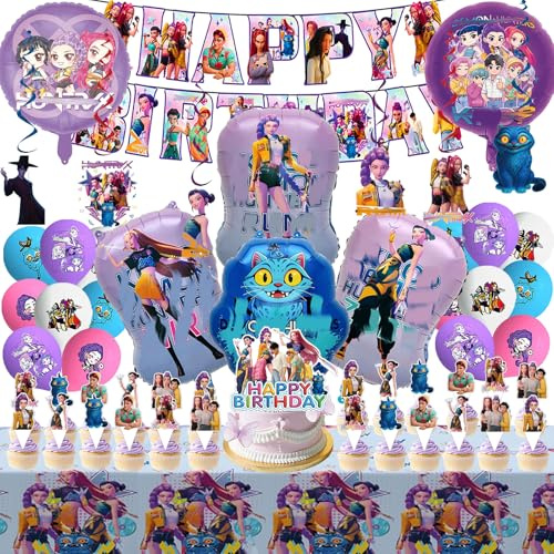 55 piezas Decoraciones de cumpleaños de dibujos animados y anime, pancarta, Adornos colgantes, Mantel, Globos de aluminio estilo anime geniales, globos de látex