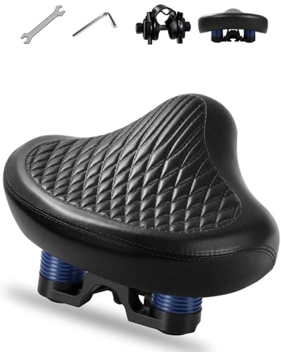 Wide Bike Seat for Women Men, Comfortable Soft Classic Vintage Padded Bicycle Saddle Cushion, Large Comfort Replacement Seat for City, Beach Cruiser, Hybrid, Ebike, Mountain, Stationary Bike (Black)