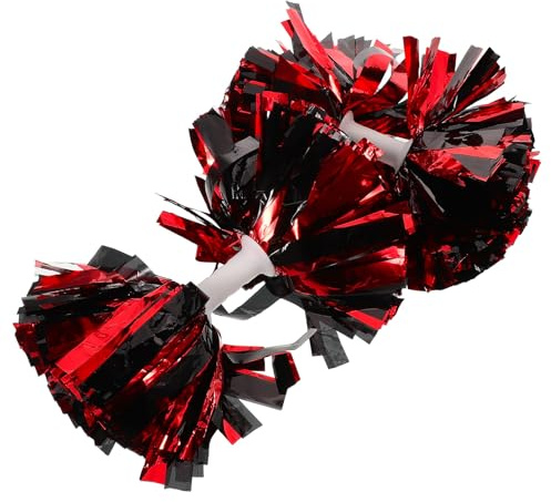 Abaodam Lot de 2 Pompons Cheerleading Rouges et Noirs 13 Cm Poignée, Accessoires Brillants pour Pom-Pom, pour Danse, Compétitions et Encouragements Sportifs