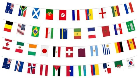 LuminaVerde decoración de WM, banderines de fútbol 2026, Guirnalda de Banderas de 42 países para Fiestas y el Campeonato Mundial