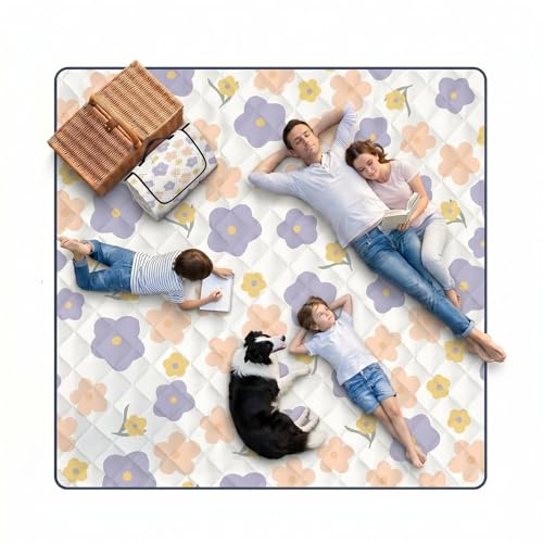 MinXin Coperta Picnic Impermeabile 200X200 cm, Coperta Picnic Portatile con Maniglia, Stuoia Spiaggia, Stuoia Campeggio, Telo Picnic, per Campeggio, Picnic, Spiaggia, Prato(Viola)