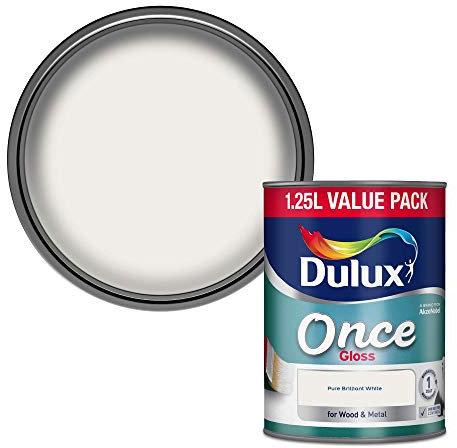 Dulux Once Gloss Paint For Wood And Metal - Pure Brilliant White 1.2 5 Litres