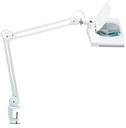 MAUL Lupenleuchte MAULvitrum | LED Lupenleuchte mit Klemmfuß für präzise Arbeiten in Werkstatt, Büro und medizinischen Praxen | Tageslichtlampe mit großer Linse 307 cm² | Weiß