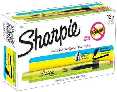 Sharpie Retractable Highlighters, Chisel Tip, Fluorescent Yellow, 12 Count