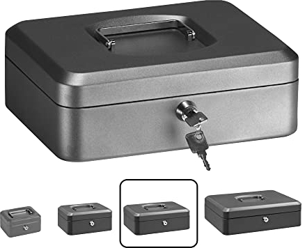 ARREGUI Elegant C9236 Cassetta di sicurezza con chiave per contare e trasportare denaro | Cassetta Portavalori in acciaio con vassoio Portamonete | Cassaforte portatile de 25 cm di larghezza | Grigio