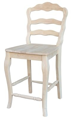 IC International Concepts, Versailles Counter Height Stool, 24 Seat Height with 19.09W x 15.35D, Solid Real Wood, Sturdy Parawood, Kitchen/Dining/Bar/Lounge, Paint/Stain Ready, Unfinished