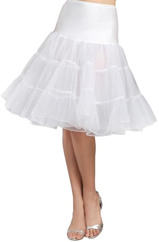 Women's 50s Vintage Rockabilly Petticoat Crinoline Tutu Underskirt 27 Length Net Tulle Petticoat Half Slip (FBA), White, X-Large