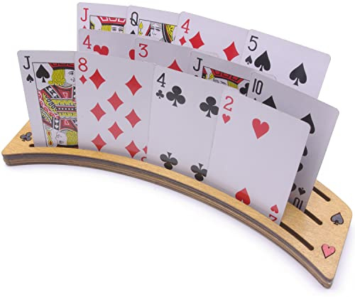 Brimtoy Large Wooden Playing Card Holders - Pack of 2 - Holds a Typical Hand of Cards - 240 x 60 x 20 mm - Multi-Height Card Slots - Handmade in the UK