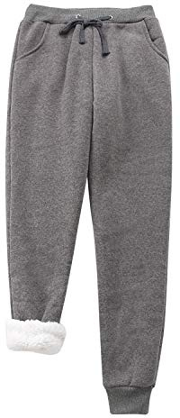 Womens Fleece Lined Jogger Pants Solid Soft Warm Athletic Drawstring Sweatpants with Pockets Dark Gray