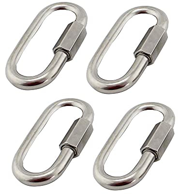 BuxiuGK 4 Stück Schraubkarabiner Karabiner M6/0.24,304 Edelstahl Heavy Duty D-Form Quick Link mit Verschraubung Verschluss Verriegelungsclips Kletterhaken für Camping