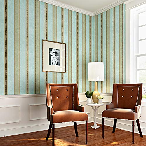 Retro nostalgico carta da parati di carta pura americana, stile country blu, strisce verticali, camera da letto, soggiorno, sala da pranzo, studio, divano, TV sfondo 1.73'W x 32.8'L Non Incollato