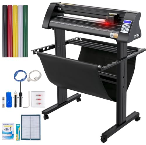 VEVOR Vinyl skärplotter Max. Pappermatare 720 mm, folieplotter skärkraft 500 g, plotterskärare med optiskt öga, signnmaster-programvara, stegmotor, plotter halvautomatisk med stativ
