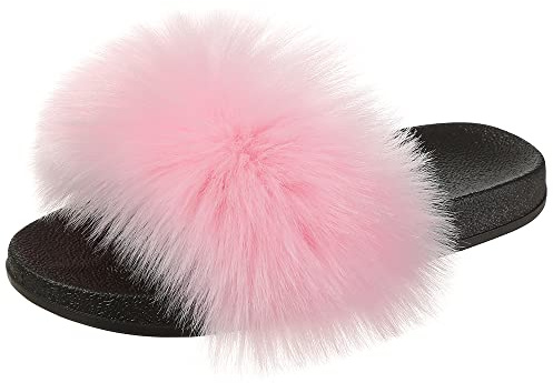 Hitopteu Pantoufle Femme Chaussons Peluche Fourrure Chaussons Maison Chaussures Bout Ouvert Fausse Fourrure Slippers d'été