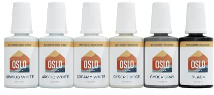Oslo Home Multi-Pack Porcelain Touch Up Paint– 6 Most Popular Colors - Whites + Other, Made in USA, w/Brush in Bottle, Self-Priming, for Appliances + Bathroom Fixtures, Sinks, Tile, Metal & More