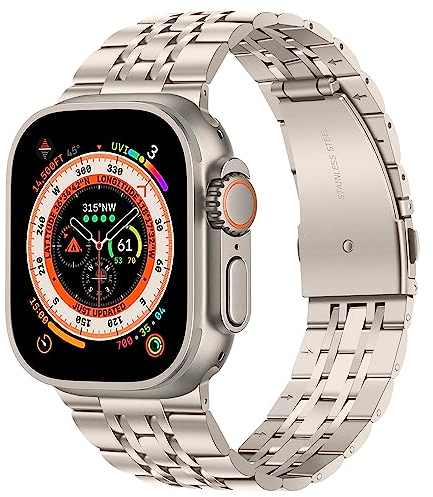 Tasikar Bracelet Compatible avec Apple Watch Ultra 2 Ultra 49mm, Homme Femmes Bracelet Remplacement en Acier Inoxydable Métal Bande Compatible pour Apple Watch Ultra, Lumière Stellaire