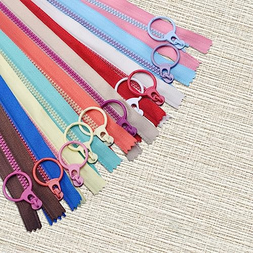 PEALOVCOM 20 Stück Reißverschlüsse 20cm Harz Reißverschlüsse Nähreißverschlüsse Coil Reißverschlüsse Bunten Reißverschluss mit Ring für Nähen Handwerk Tasche Kleidung -10 Farben