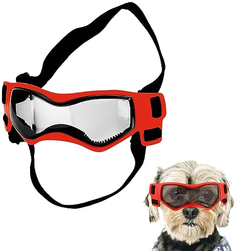 Hundebrille für Kleine Hunde, Hundesonnenbrille für Hunde Winddicht Beschlagfrei Hundesonnenbrille Verstellbar Hundebrille für Haustier Klein Mittel Hunde Outdoor Augenschutz (Rot)