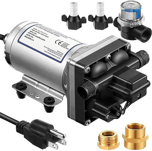Water Pressure Booster Pump 110v 5.5 GPM 70 PSI, Self Priming Industrial Water Pump with Power Plug, Pipe Fittings Brass Connector Strainer Filter for RV/Caravan/Marine/Home/Garden Irrigation(Silver)