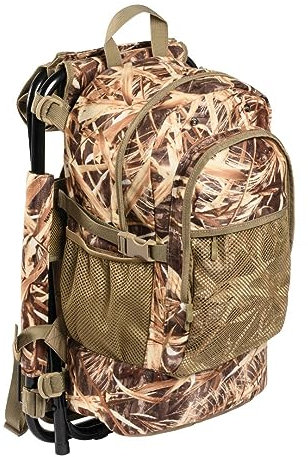STEIGER ProHunt Jagd- und Angelrucksack mit integriertem Sitzstuhl Sitzrucksack Camo oder Oliv (Camo Schilf)