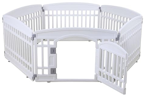 Haustierlaufstall Faltbares Tor für Hunde Schwerer Kunststoff-Welpenlaufstall Übungsgitter für drinnen und draußen Kleintierzaun Welpen Faltbarer Käfig 6 Panels für Welpen und kleine Hunde (White)